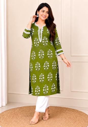 Image of Women's Pure Cotton Regular Fit Floral Printed A-Line Kurta