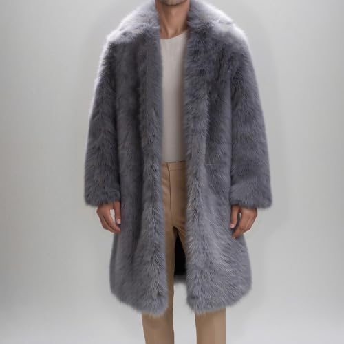 Image of Lisa Colly Men's Faux Fur Coat Winter Parka Overcoat | Men's Faux Fur Jacket, Winter Faux Fur Long Coat, Long Sleeve Fluffy Overcoat