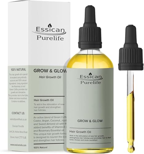 Essican Purelife Aceite Capilar para el Crecimiento con Biotina, 100 ml, Romero, Ricino, Argan, Coco, Café, Vitamina E, Aceite Natural para el Cabello, Suero Capilar Hombres y Mujeres