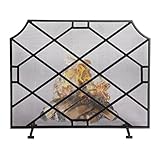 Protector de Chimenea de Un Solo Panel, 39x30x10 Pulgadas, de Hierro Resistente, Protector de Chispas de Malla Independiente para Chimeneas de Leña de Interior y Exterior(Black)