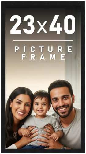 23x40 Frame Black Picture Frame - Complete Modern Photo Frame Includes UV Acrylic Shatter Guard Front, Acid Free Foam Backing Board, Hanging Hardware Wood Wall Frames for Family Photos - no Mat