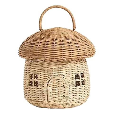 PINKJANE Rattan Hangbag Handmade Rattan Mushroom Basket Woven Cute Desktop Decor Baby Toys Storage Organizer Children Photography Props Kids Room Home Decor, White, One Size Cover