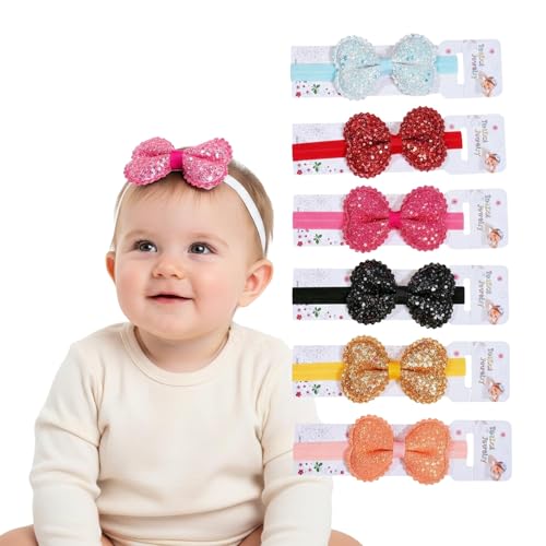 Image of BAKEFY -6 Baby Flower Headbands Set of 6 for Baby Girls | Soft Stretchable Nylon Headbands for Newborn, Infant & Toddler | Hair Band & Hair Accessories