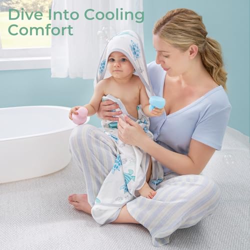Image of Momcozy Baby Towel with Hooded-Original Design Baby Towel Set -Soft & Absorbent- Shower Gifts or Bath Essential for Infant, Newborn, Toddler, Marine Sea Turtle Shells Magic