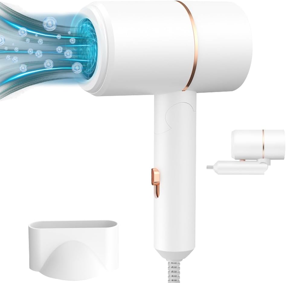 WDKXCN Haardroger voor reizen, opvouwbaar, professioneel, 800 W, ionische haardroger, opvouwbaar, met diffuser voor haar, licht, reizen (wit)