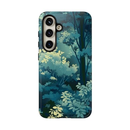 Coque rigide Samsung S24 vert forêt motif feuillage lumineux