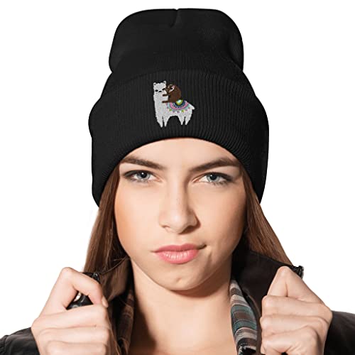 Image of Embroidery Goth Beanie Knit Hats for Men & Women, Embroidery Winter Hats Skull Cap