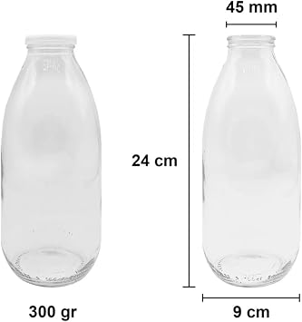 2 Pieces 1 Liter Transparent Jug of Milk, Ayran, Water, Lemonade, Soft Drink Bottle Glass Bottle with Plastic Lid