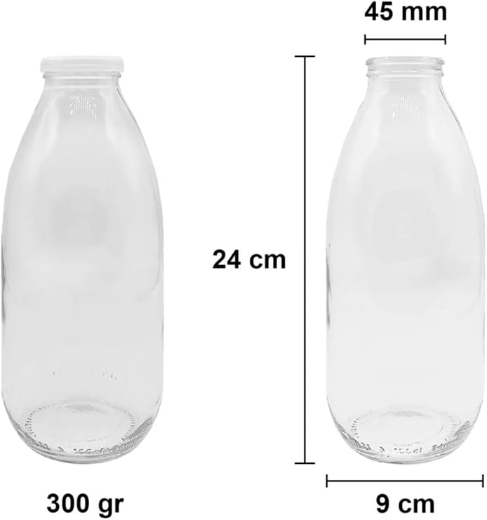 2 Pieces 1 Liter Transparent Jug of Milk, Ayran, Water, Lemonade, Soft Drink Bottle Glass Bottle with Plastic Lid