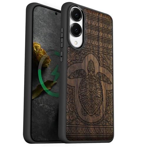 Coque bois Samsung S25 Edge Carveit en noyer sculpté design tortue