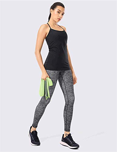 Crz Yoga Women's Y Back Spaghetti Strap Workout Tank Tops - With Built In Shelf Bra Sports Camisole Padded Long Length Black Medium #TOP1