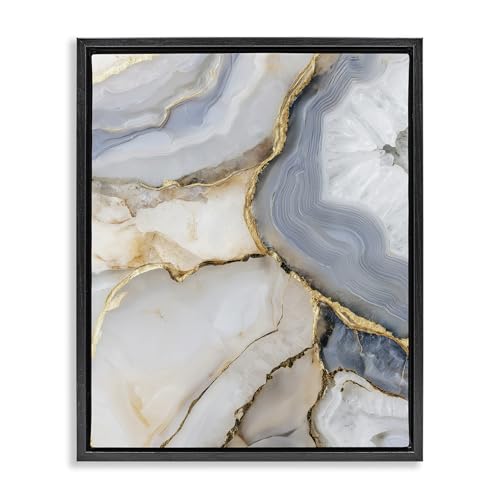 White and Gray Geode Abstract Glam, 16 x 20 Inch Canvas in Floater Frame