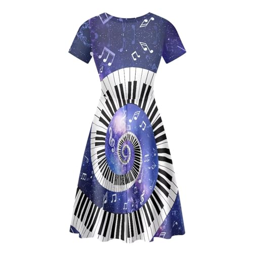 Image of HUGS IDEA Womens Puffy Swing Midi Dress Round Neck Short Sleeve Party A-Line Dresses