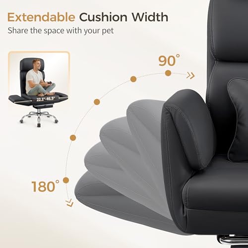 Image of Big and Tall Office Chair 500LBS, Ergonomic High Back Leather Executive Chair, Reclining Swivel with Adjustable Armrests Lumbar Support Footrest, Criss Cross Legged, Black