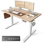 FEZIBO Electric Standing Desk For Gaming 120 * 60 cm Heigh Adjustable Stand up Table with digital display controller, Sit Stand Home Office Desk with Splice Board, White Frame/Oak Top