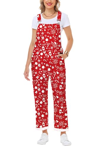 Magrank Xmas Candy Cane Graphic Coveralls Woman Funny Christmas Santa Print Bib Overalls Holiday Party Outfit M