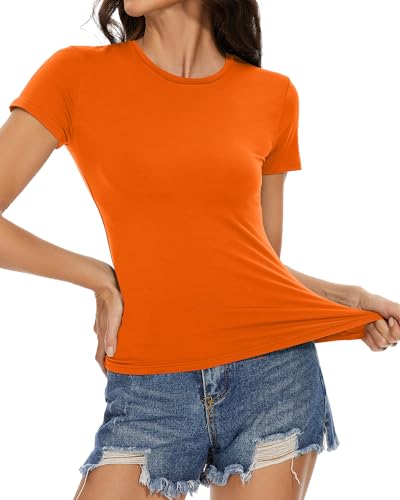 Image of Womens Basic Tees Summer Short Sleeve Shirts Slim Fit Tight T Shirt Going Out Tops Trendy 2026