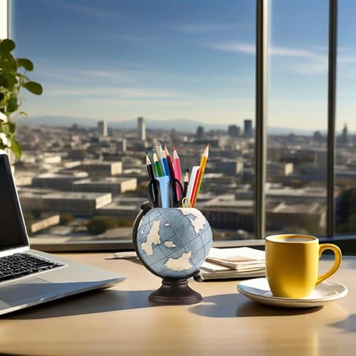 MUAMAX Globe Pen Holder Desk Organizer Pencil Holder for Desk Pen Organizer and Storage Desk Organizer Accessories Pencil Holder Cup for School, Office, Home Decor - Image 7