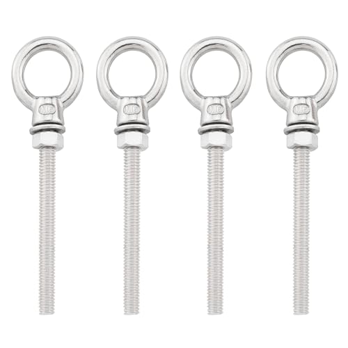Image of 4PCS 316 Stainless Steel Screw Eye Bolts 1 /4 x 2 M6 Heavy Duty Extended Threaded Eye Bolt Suitable for Workshop Garage Home Garden Hanging Outdoor Sunshades