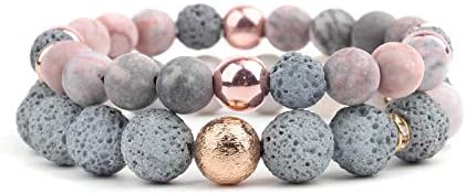 Miniatura 3 de FuigeBach Pulsera de cuentas de lava natural, pulsera de piedra de lava para mujer, difusor de aceite esencial de aromaterapia para mujeres,