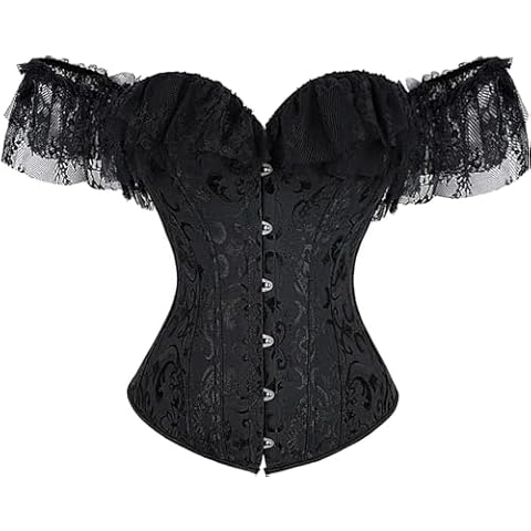 ADELCE Women's Lace Up Gothic Bustier Corsets With Strap Ruched Sleeves Renaissance Corset Black L Cover