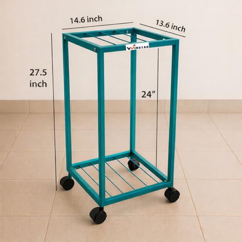 Image of WINSTAR Premium 2-Tier Metal Water Dispenser Stand for 20~25 Litre Bottle, Cans Or Jars with Lockable Wheels | Heavy Duty Multifunctional Metal Frame Cart | (Teal)