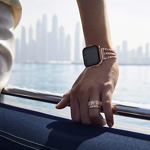 Surace Compatible With Fitbit Versa 2 Band For Women Bracelet With Bling Diamond Replacement For Fitbit Versa Band Versa Lite Bands Smart Watch, Rose Gold #TOP4