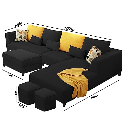 Image of Galib RHS 8 Seater L Shape Sofa Set for Living Room (Black Fabric)
