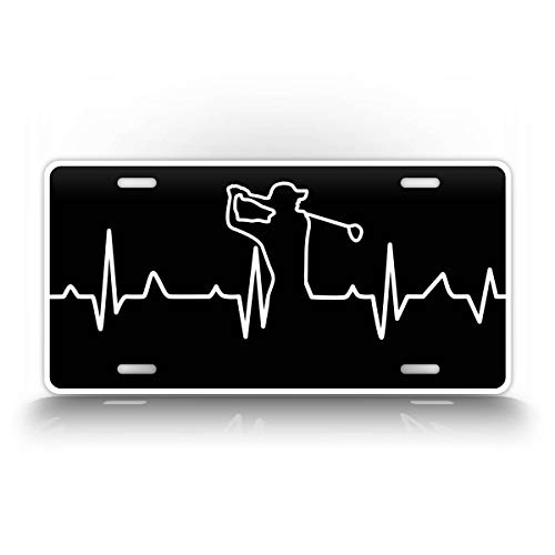 Golf Heartbeat License Plate Golfer Club Silhouette Golfing Auto Tag