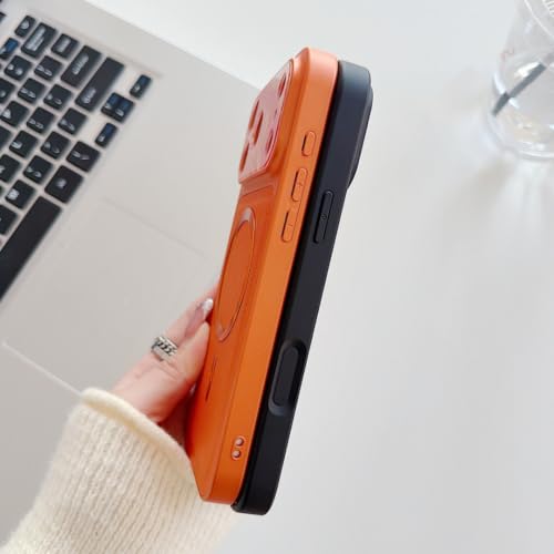 Coque de protection antichoc iPhone 14 en cuir magnétique orange