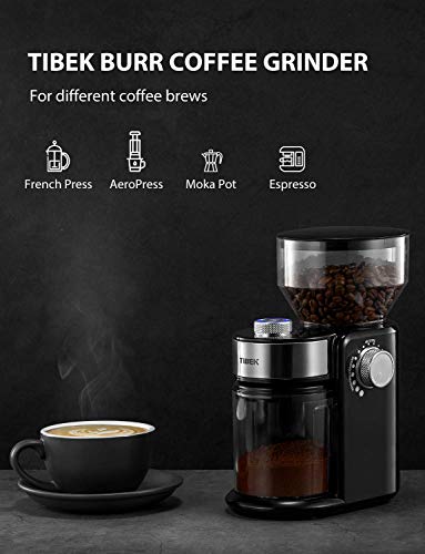 Burr Coffee Grinder, Large Hopper Electric Burr Mill with 18 Grinding Options for 2-14 Cups, Automatic Burr Grinder for Drip, Percolator, French Press, American, Italian Coffee Makers, TIBEK