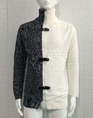 Mens Cable Knitted Cardigan Sweater Turtleneck Long Sleeve Slim Fit Winter Zipper Front Casual Pullover Sweaters2