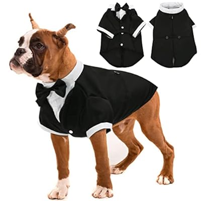 Kuoser Dog Shirt with Black Tie, Puppy Stylish Tuxedo Pet Bow Tie Suit Wedding Birthday Party Formal Outfit, Small Medium Dogs Festival Costume Doggie Prince Gentleman Clothes