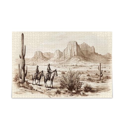 GOODOLD Western Cowboy Theme Puzzles for Adults and Kids 500 Pieces, Wooden Jigsaw Puzzles, Happy Family Games Ideal