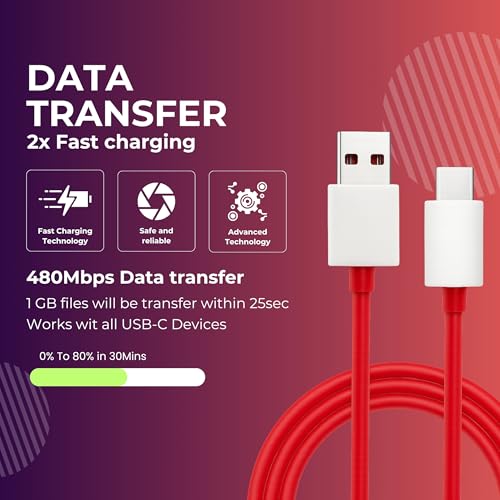 Image of YISHU 120W Type C to USB Red Type-C Cable | Compatible with OnePlus | Nord Power 5G Delivery for SuperVOOC |Original Fast Charging