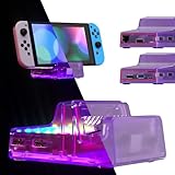充電ドック本体ではない-eXtremeRate Nintendo Switch&Switch有機elモデルDockに対応用交換シェルAiryDocky DIYキットLEDバージョン、Switch OLEDドックに対応再設計されたIRリモコン7 色50効果RGB LEDキット【クリアアトミックパープル】