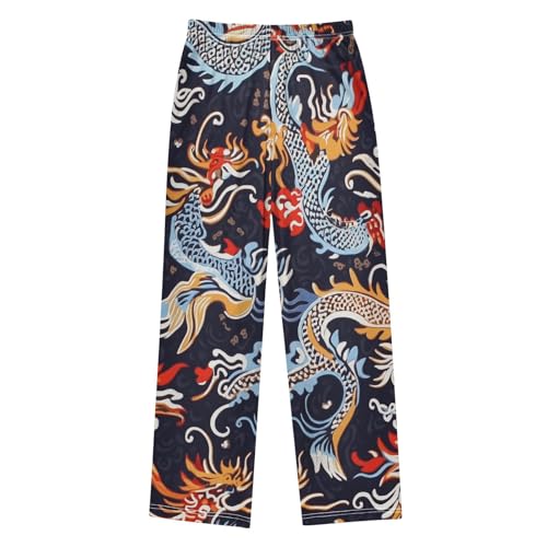 Traditional Chinese Dragon Boys Long Pants Soft Trousers Elastic Waist Kids Lounge Bottoms with Pockets S-XL2