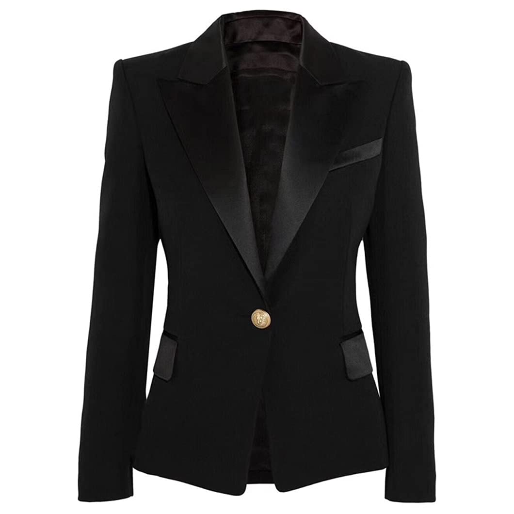 UJDKCF Women's Jacket Satin Blazer Suit Classic Single Button Ladies Blazer Black Jacket XXL