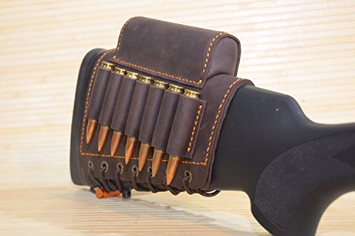 Soporte de cartucho de rifle de cuero real Buttstock mejilla resto Pad Gun Vintage (marrón rojo izquierdo) Cover