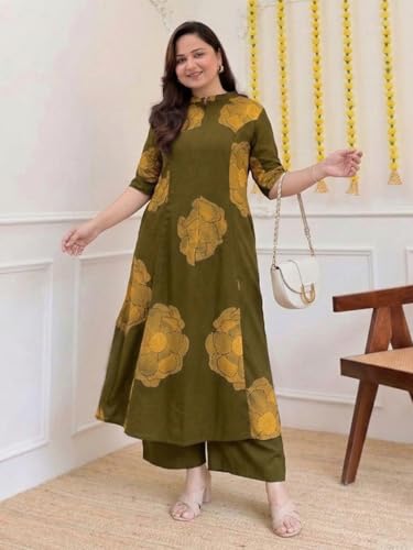 Image of ANNI Designer Women Viscose Blend Straight Fit Printed Kurta Palazzo Set | Mandarin Neck Outfit | Lightweight Breathable Fabric | Comfortable Elegant Styling for Office Casual Wear