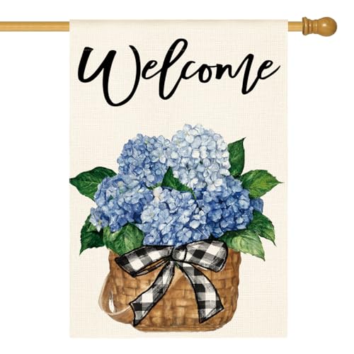 AVOIN colorlife Welcome Hydrangea Spring Summer House Flag 28x40 Inch