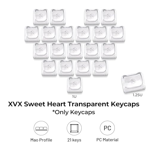 Image of XVX Blank Transparent Keycaps, Sweet Heart PC Custom Keycap Set, Backlit Clear Candy Keyboard Keycaps Mao Profile for MX Switches Mechanical Keyboard (21pcs)