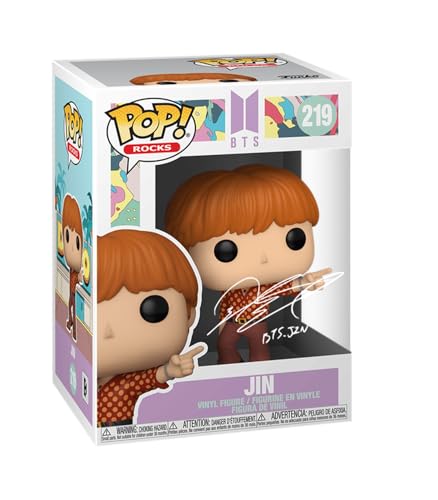 BTS Jin #219 Facsimile Signed Reprint Laser Autographed Funko POP! Rocks Figurine with Protector Case