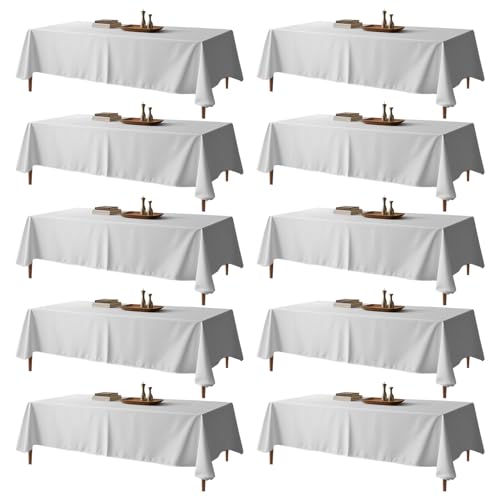 DRESSMAKER 10 Pack White Table Cloth Rectangle 60x102 Inches Polyester Tablecloth for 6ft Tables Washable Fabric Bulk Table Cloths for Party,Wedding Banquet