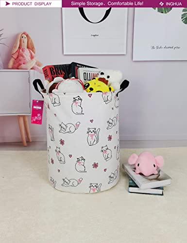 Image of Laundry Hamper Large Canvas Fabric Storage Basket Love cat