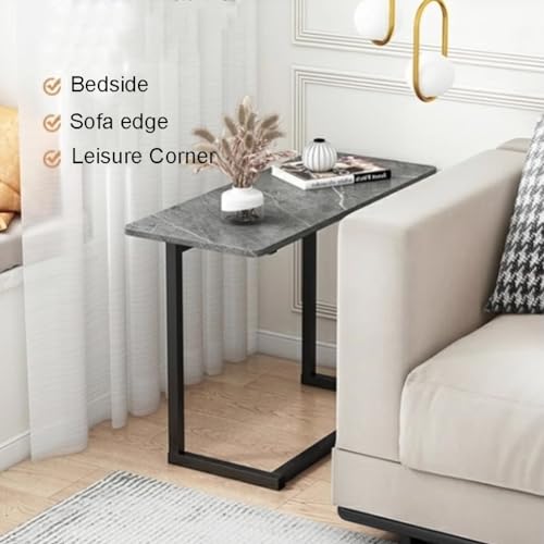 Mesa auxiliar de sofá en forma de C blanca de mármol para salón pequeña y dormitorio 4