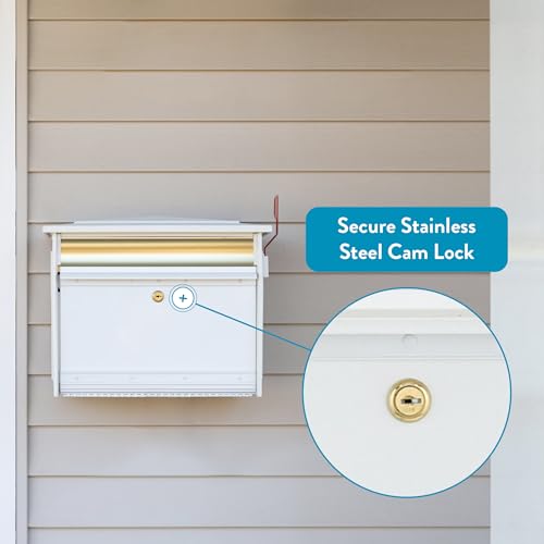 Image of Architectural Mailboxes Mailsafe Locking Wall Mount Mailbox, White, Medium | Aluminum build with steel cam lock and key drop box and a rust-resistant powder-coat finish.