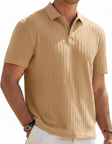 Image of Zilcon Mens Casual Polo Shirt Summer Short Sleeve Vacation Button Beach Knit Stretchy Golf Tshirts