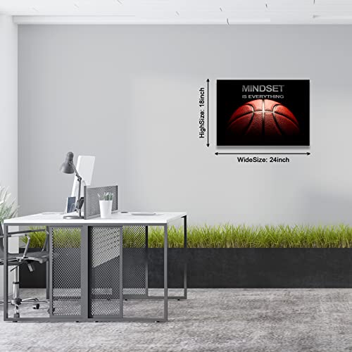 Kawahone Mindset Is Everything -Inspirational Basketball Canvas Wall Art, Sports Painting Office Decor Motivational Poster For Office Living Room Framed Ready To Hang #TOP1