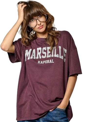 Tee shirt Kaporal femme manches courtes violet col rond Sassy regular en coton stretch